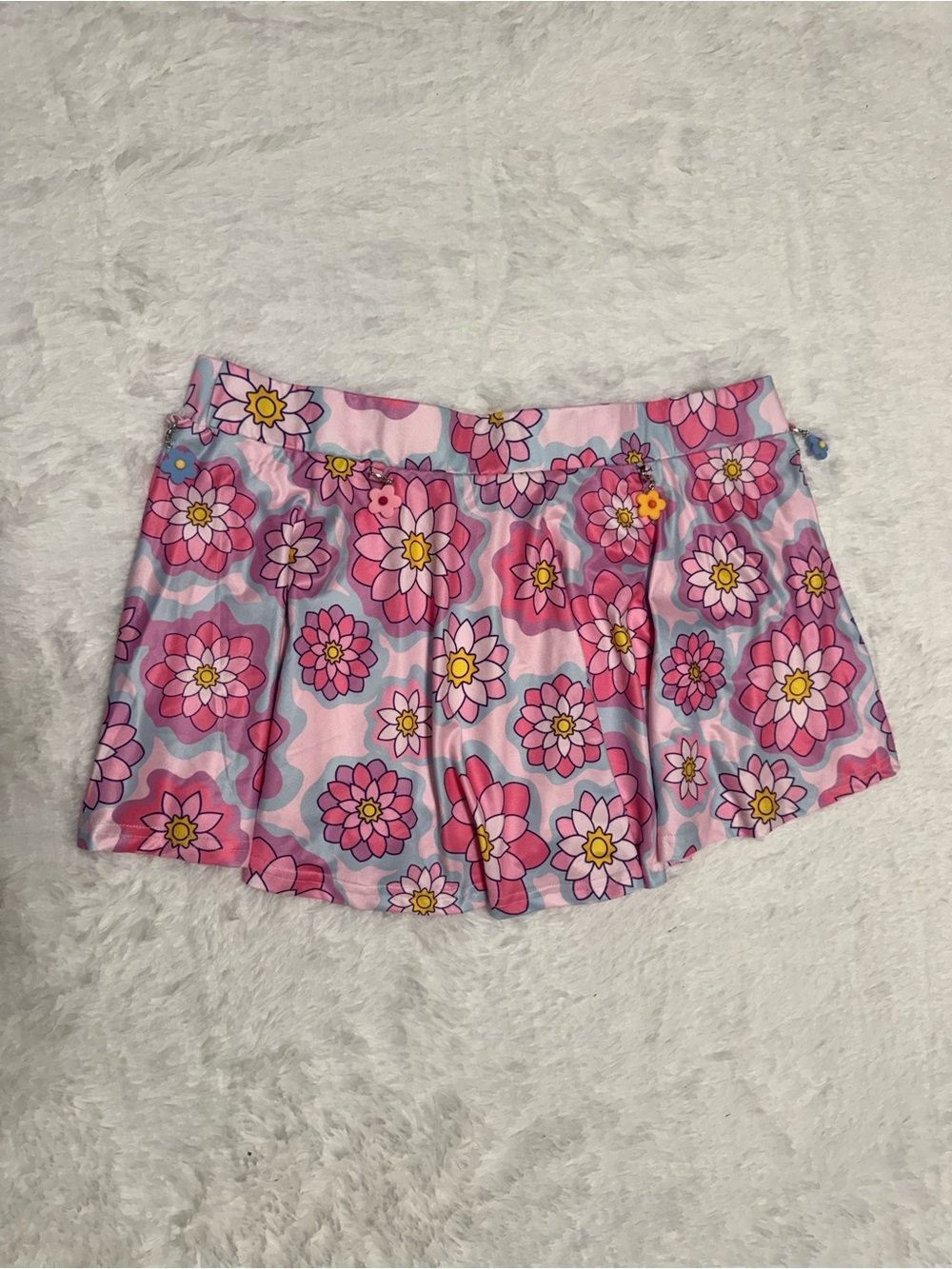 New 1x daisy flower pleated stretchy mini skirt trippy hippie festival rave boho